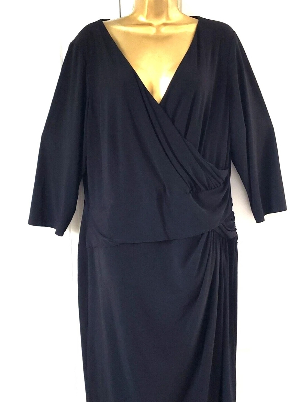 Chaps Black Long-Sleeve Wrap-Style Dress Knee Length
